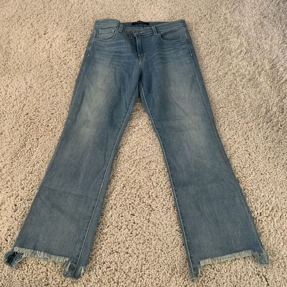J BRAND Jeans Selena Straight Leg Fray Step Hem Crop Womens Size 29 Orion Blue - Picture 1 of 7